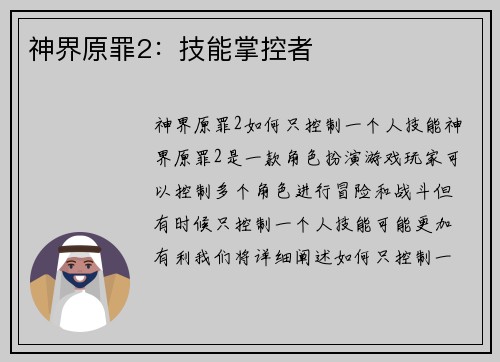神界原罪2：技能掌控者